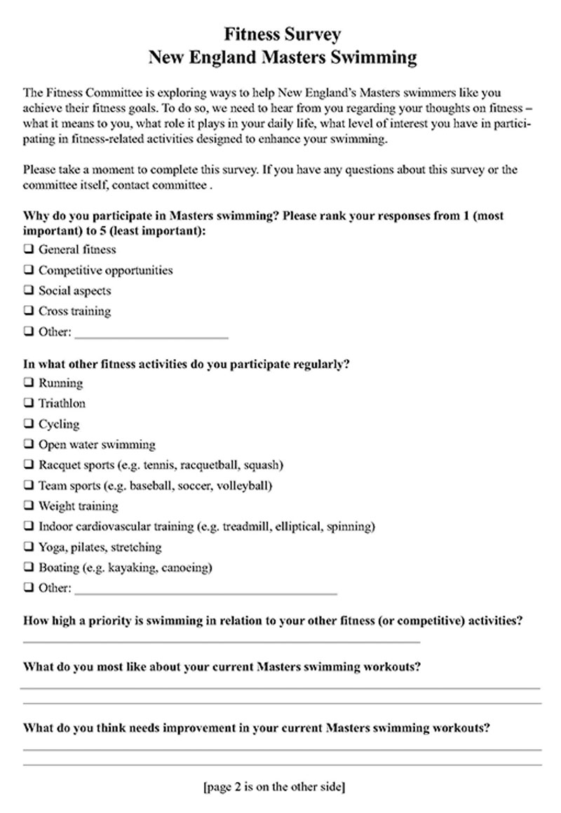 England Masters Fitness Survey Questionnaire
