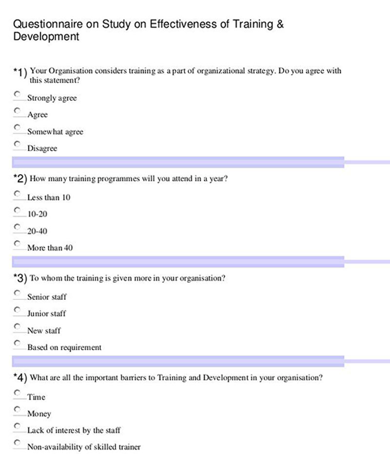 Effectiveness Of Training And Development Questionnaire