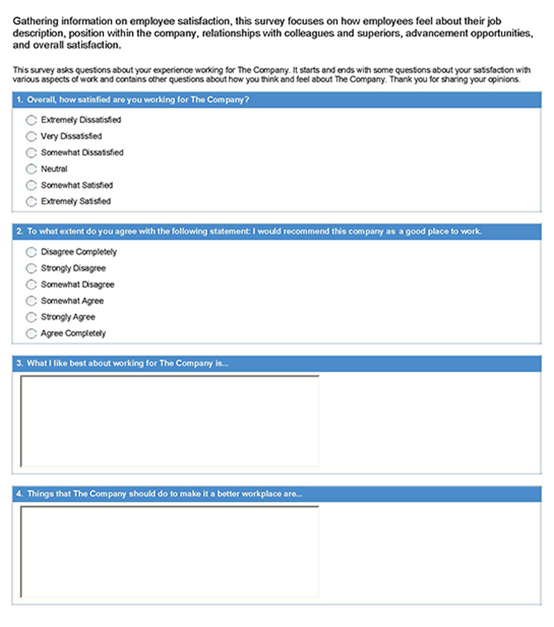 Job Survey Form Questionnaire