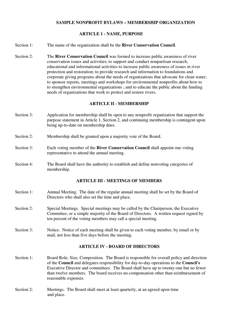 corporate bylaws template doc