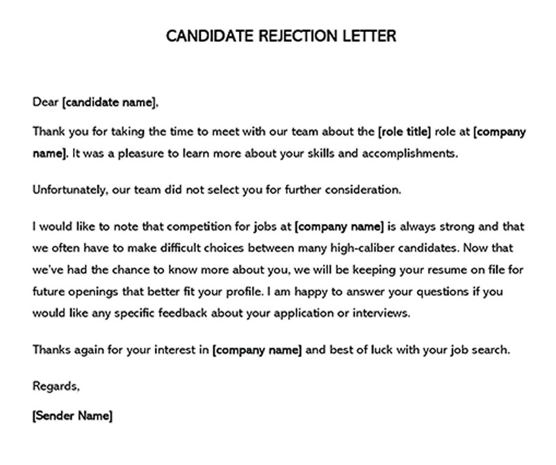 job rejection letter from employee