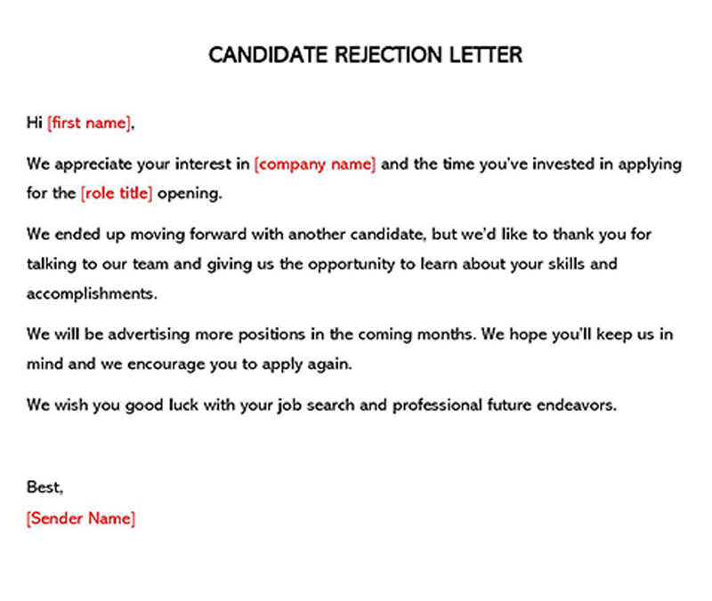 Great Editable Job Candidate Rejection Letter Template 02 in Word Format