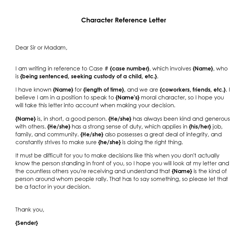 Character reference letter in word format