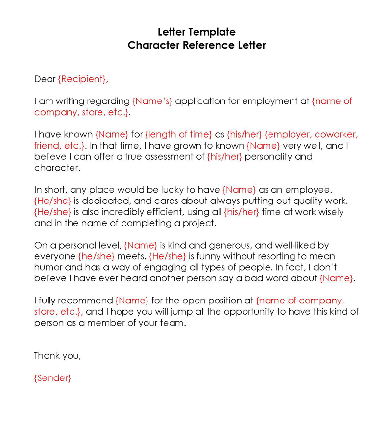 Character reference letter template with example