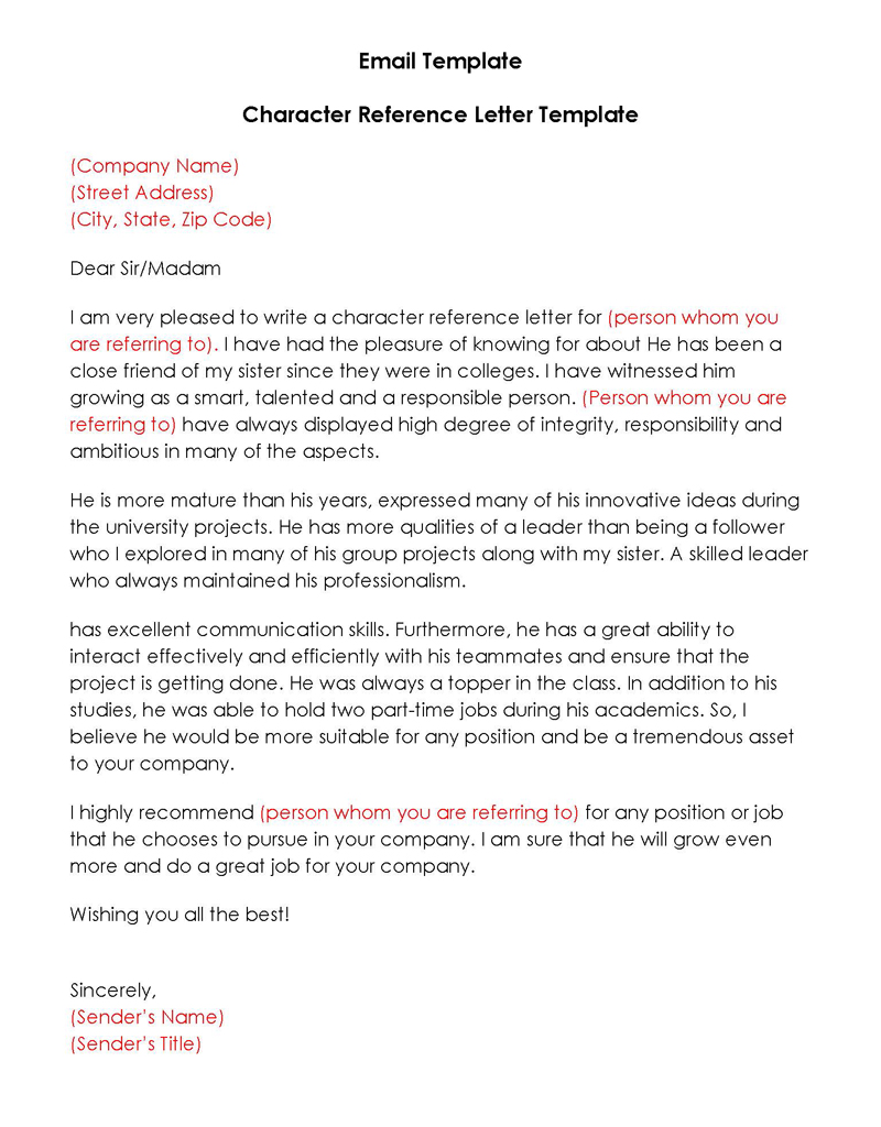 Editable character reference letter sample