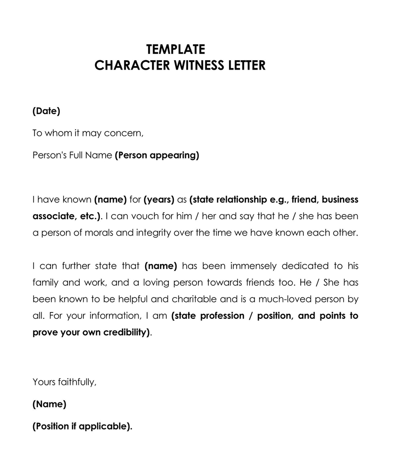 Professional Comprehensive Character Witness Letter Template 01 for Word Document