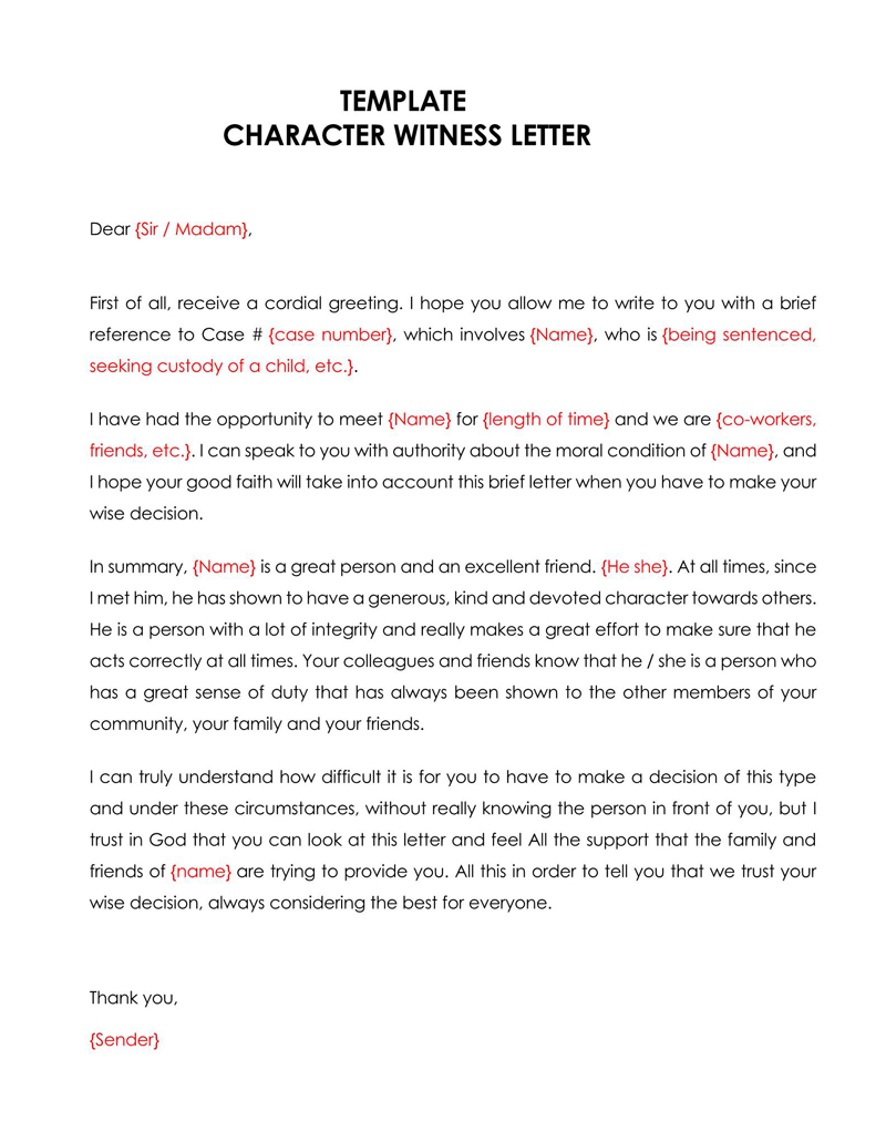 character witness letter for family member