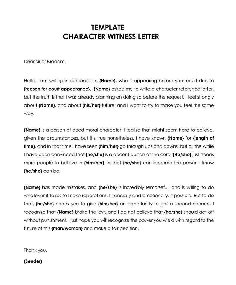 character witness letter army