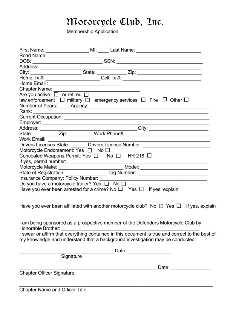 samples of membership form