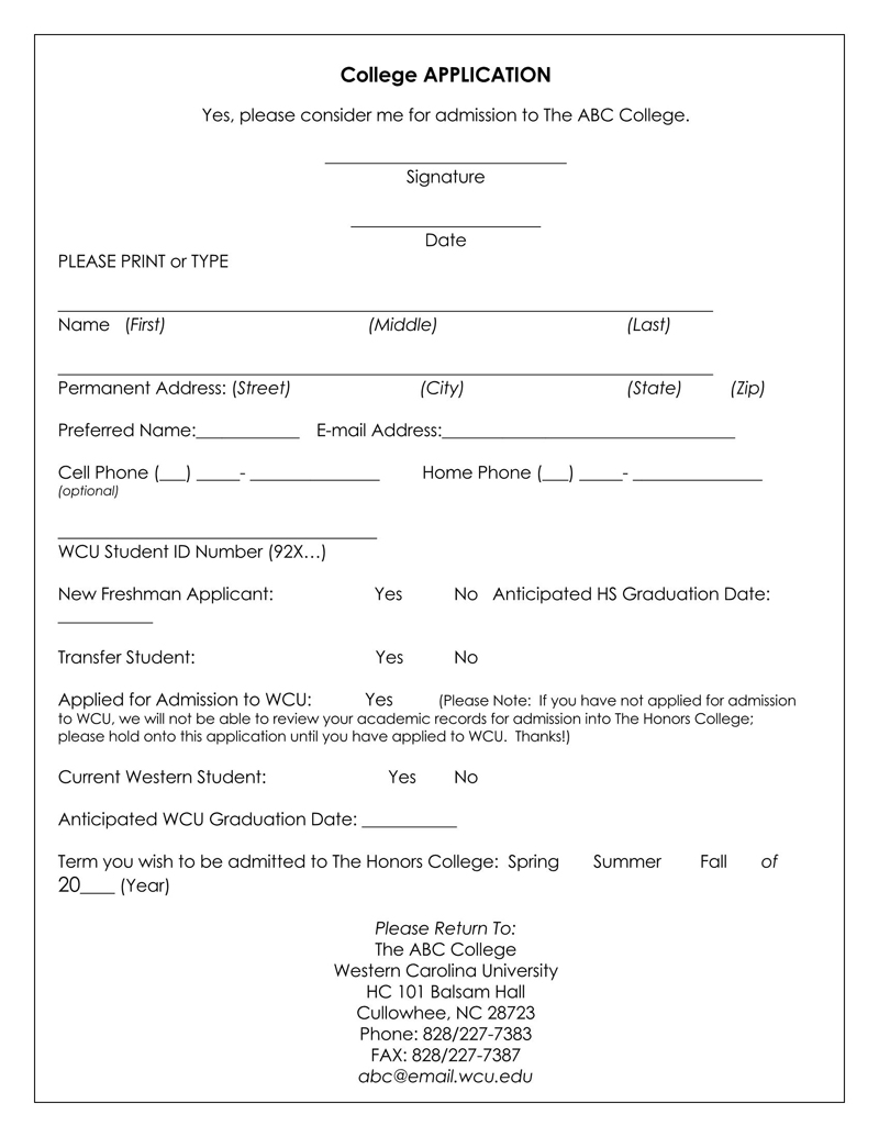 Free college admission form template example 01