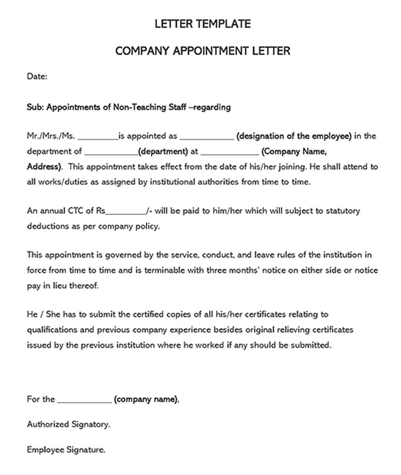 private company appointment letter format doc