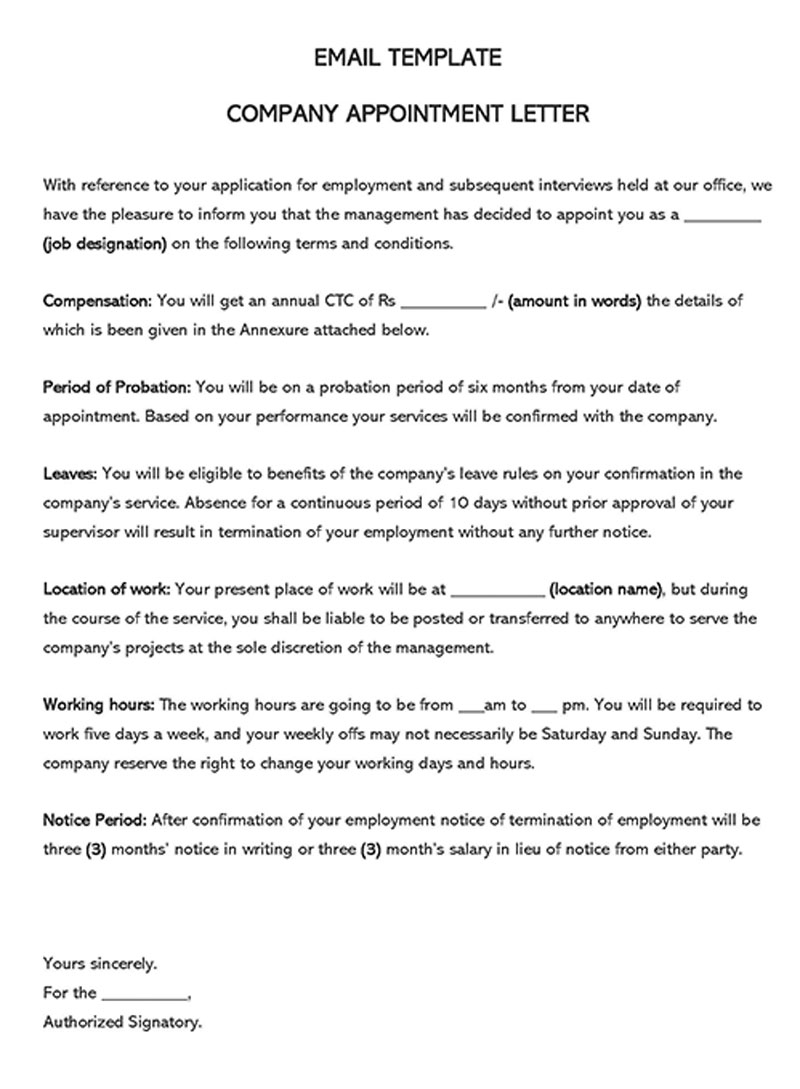 Printable company appointment letter format 08