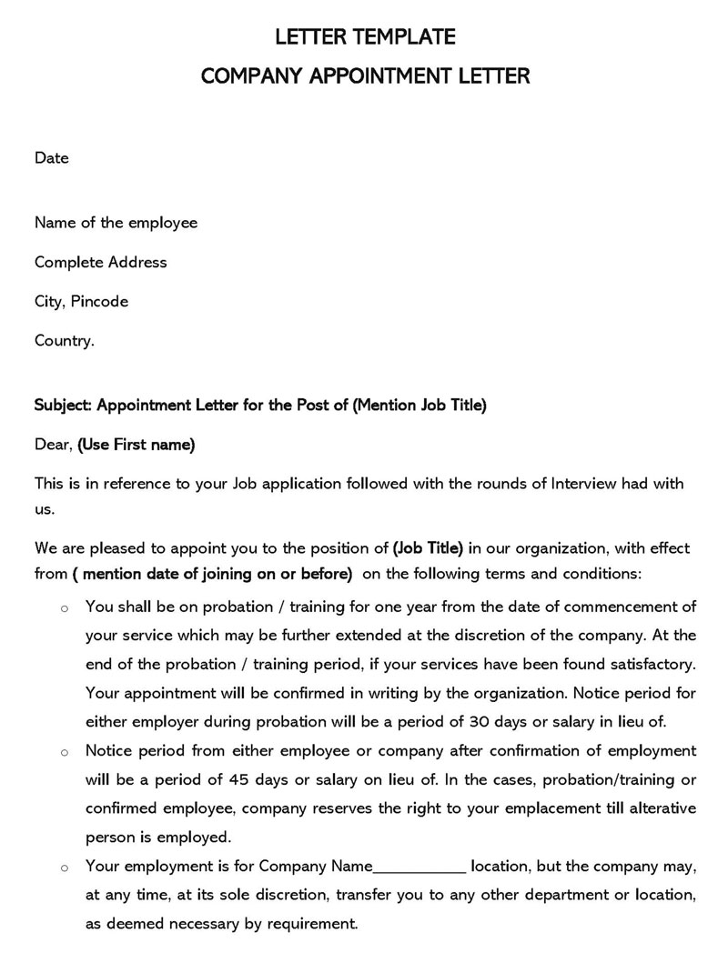 Editable company appointment letter format for download 18