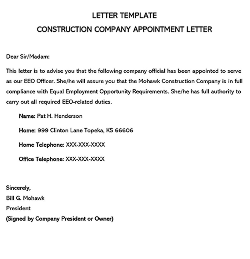 private company appointment letter format pdf