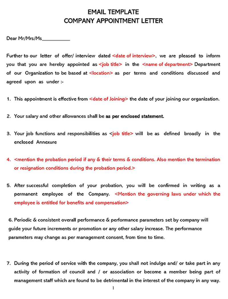 Example of company appointment letter 22
