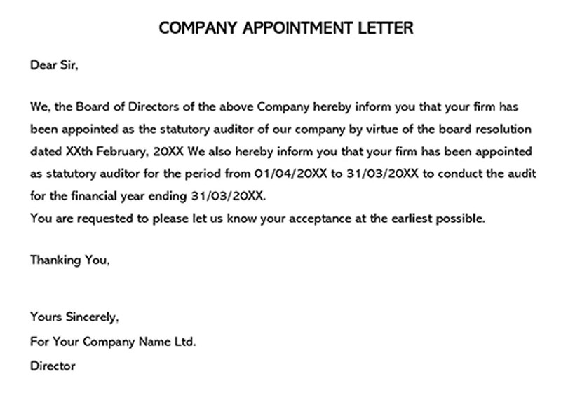 private company appointment letter format doc