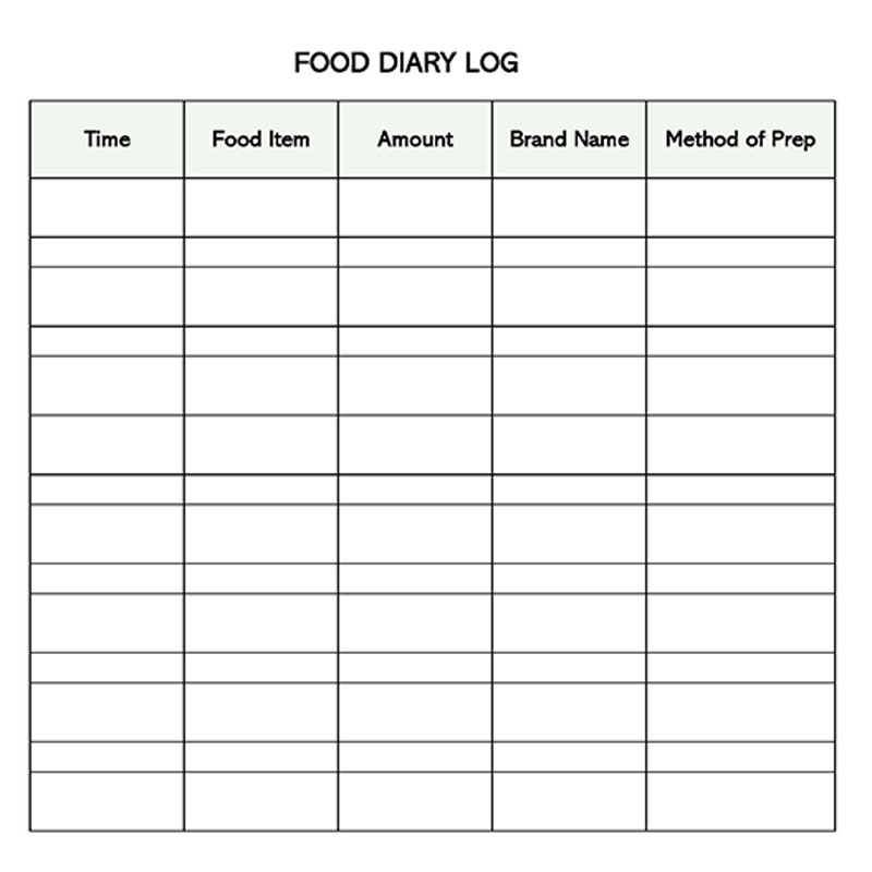 "Free food log template - Printable format"