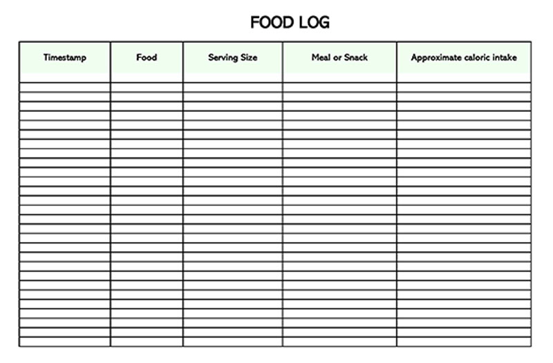"Printable food log template for tracking water intake"