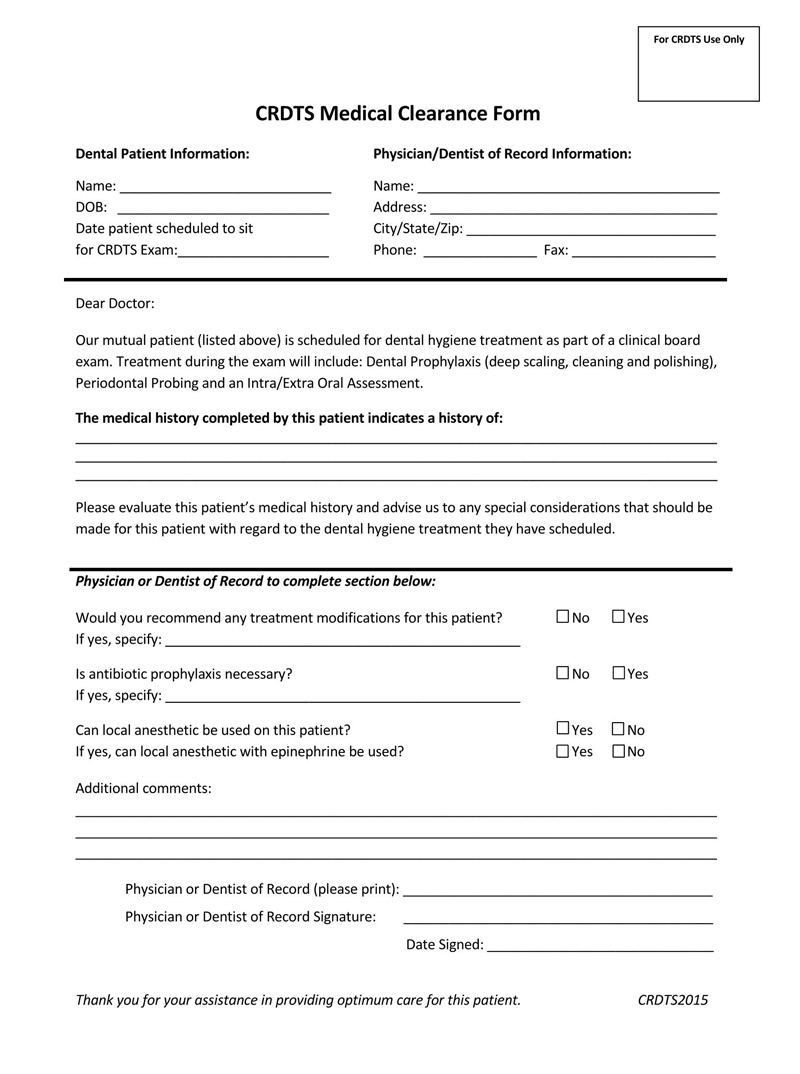 Editable medical clearance form example