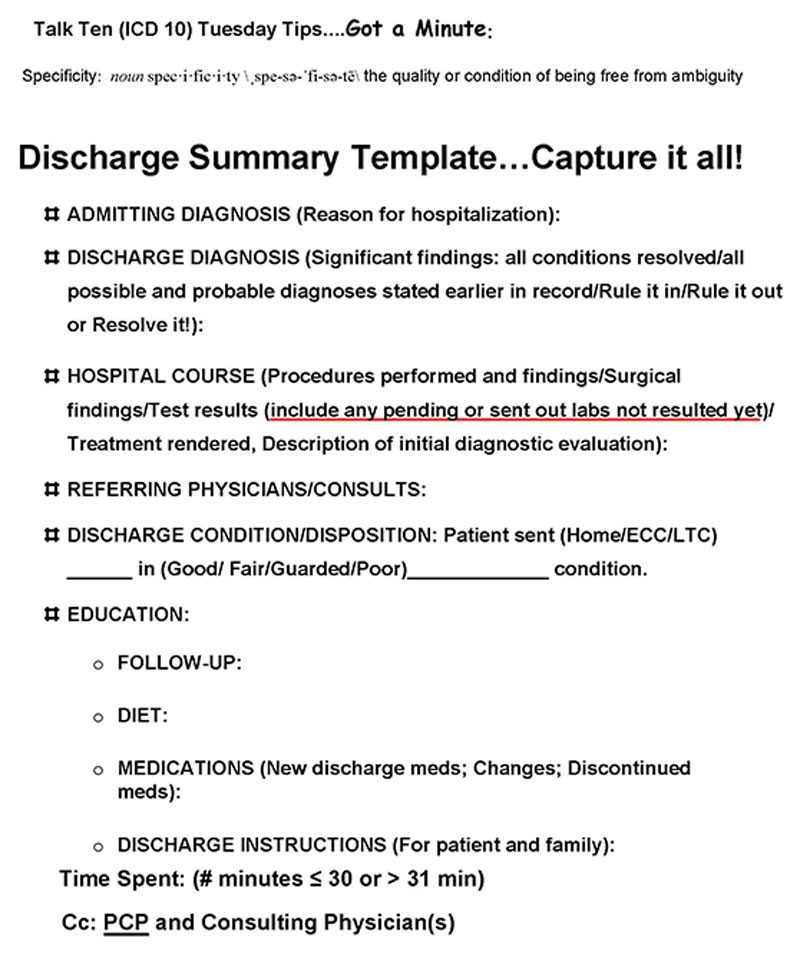 discharge summary template nhs