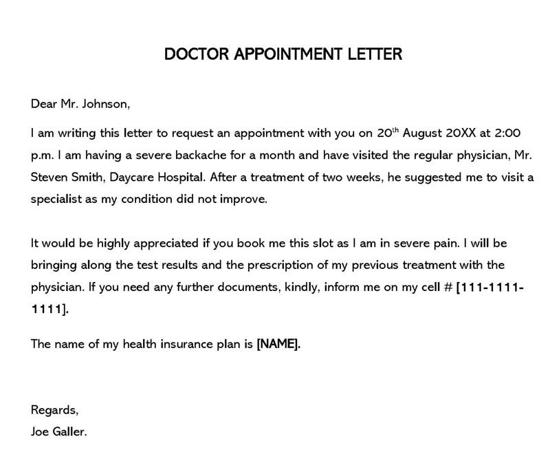 Editable doctor appointment letter format