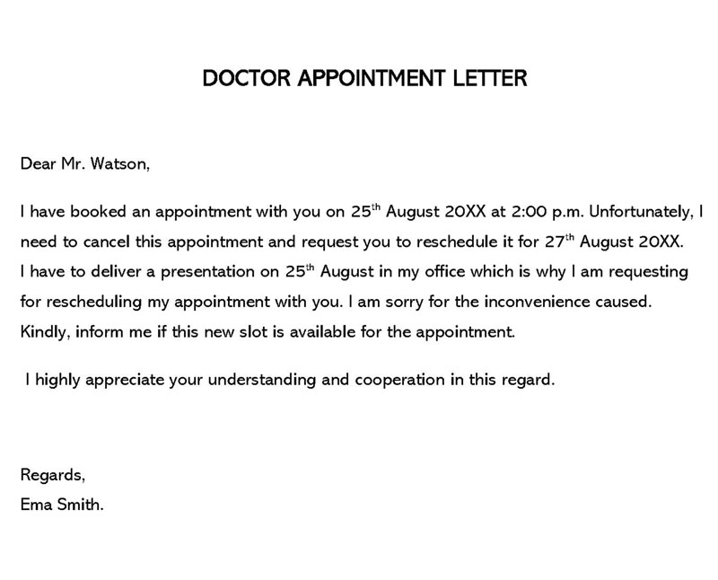 Sample doctor appointment letter PDF