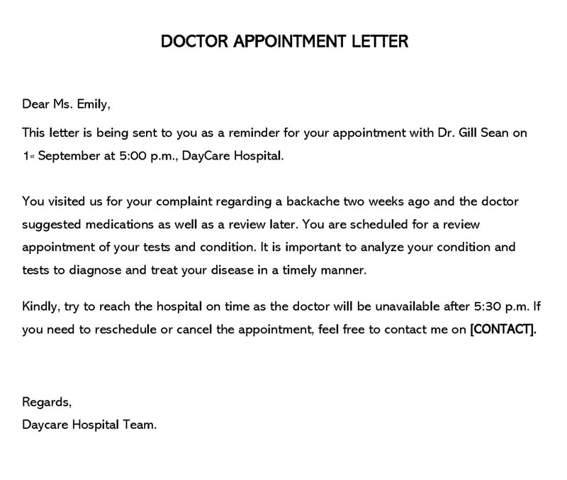 Downloadable doctor appointment letter example