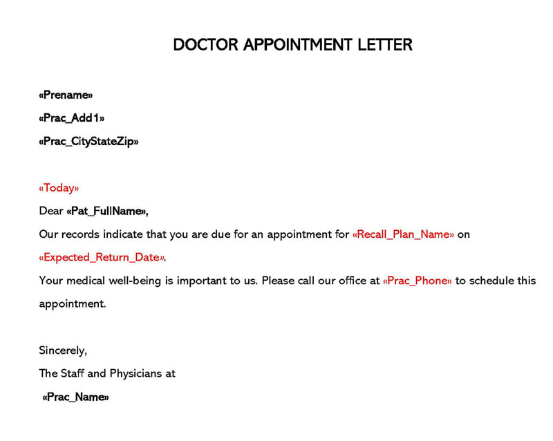 Doctor appointment letter sample PDF