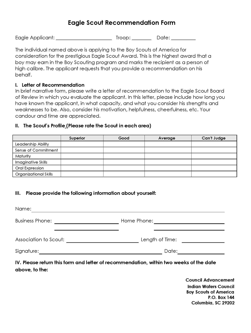Editable Eagle Scout Recommendation Letter Template