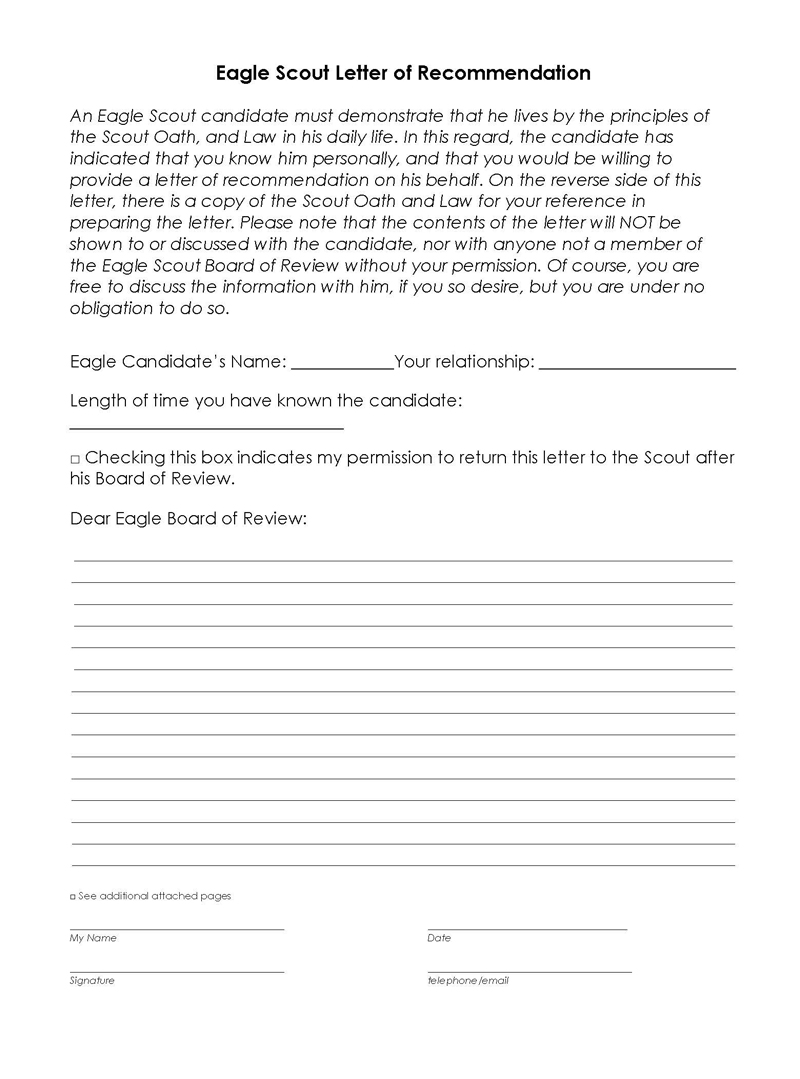 Free Eagle Scout Recommendation Letter Sample - Fillable