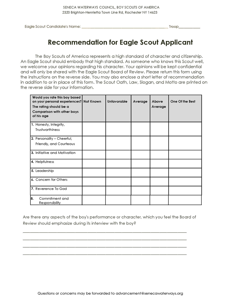 Printable Eagle Scout Recommendation Letter Example