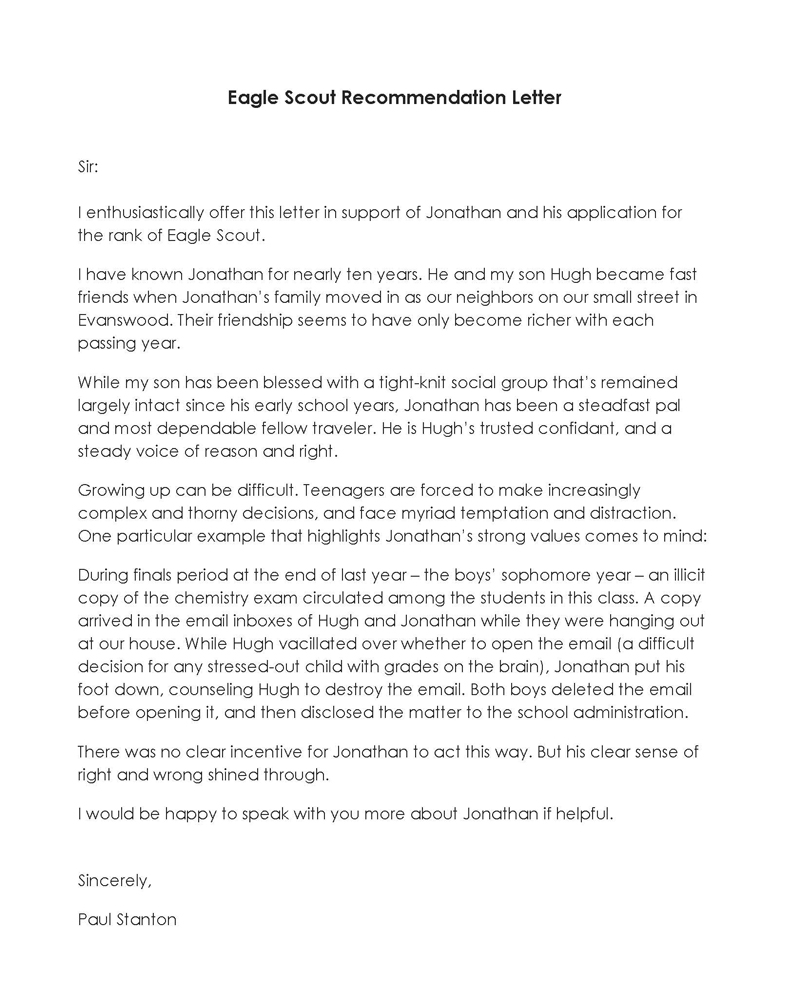Eagle Scout Recommendation Letter Sample PDF