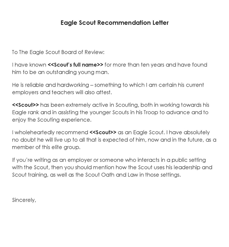 Editable Eagle Scout Recommendation Letter Example