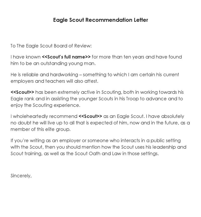 Free Printable Eagle Scout Recommendation Letter Template 09 as Word File