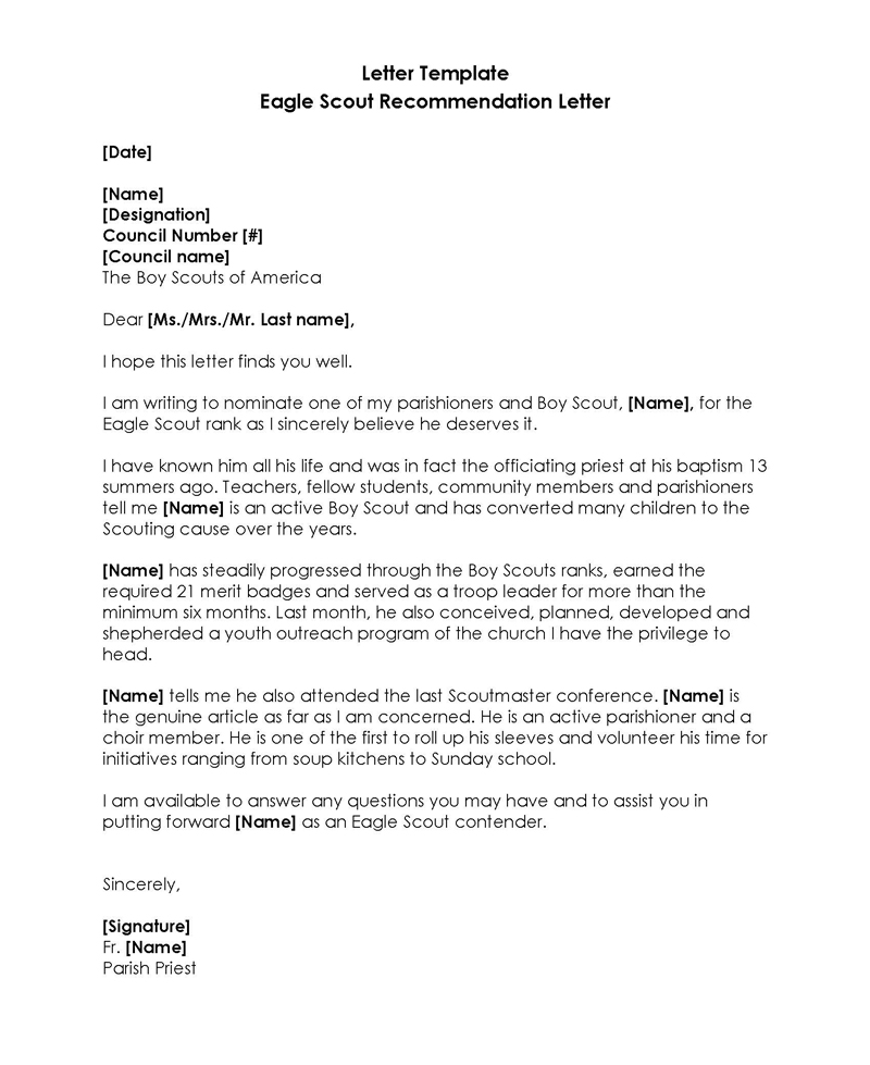 Free Printable Eagle Scout Recommendation Letter Template 10 as Word File