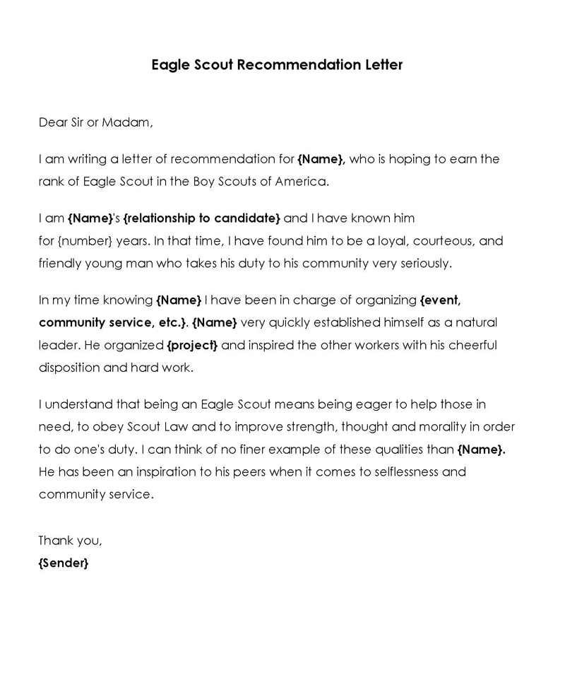 Sample Eagle Scout Recommendation Letter Template