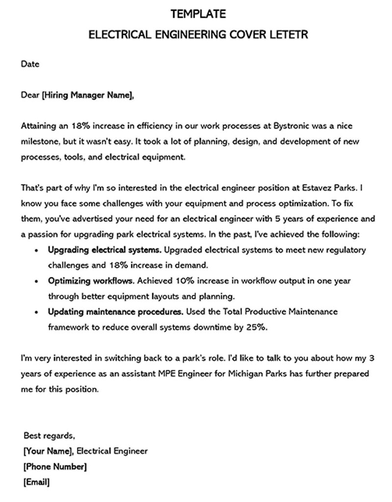 Free Downloadable Electrical Engineer Cover Letter Sample 02 for Word Document