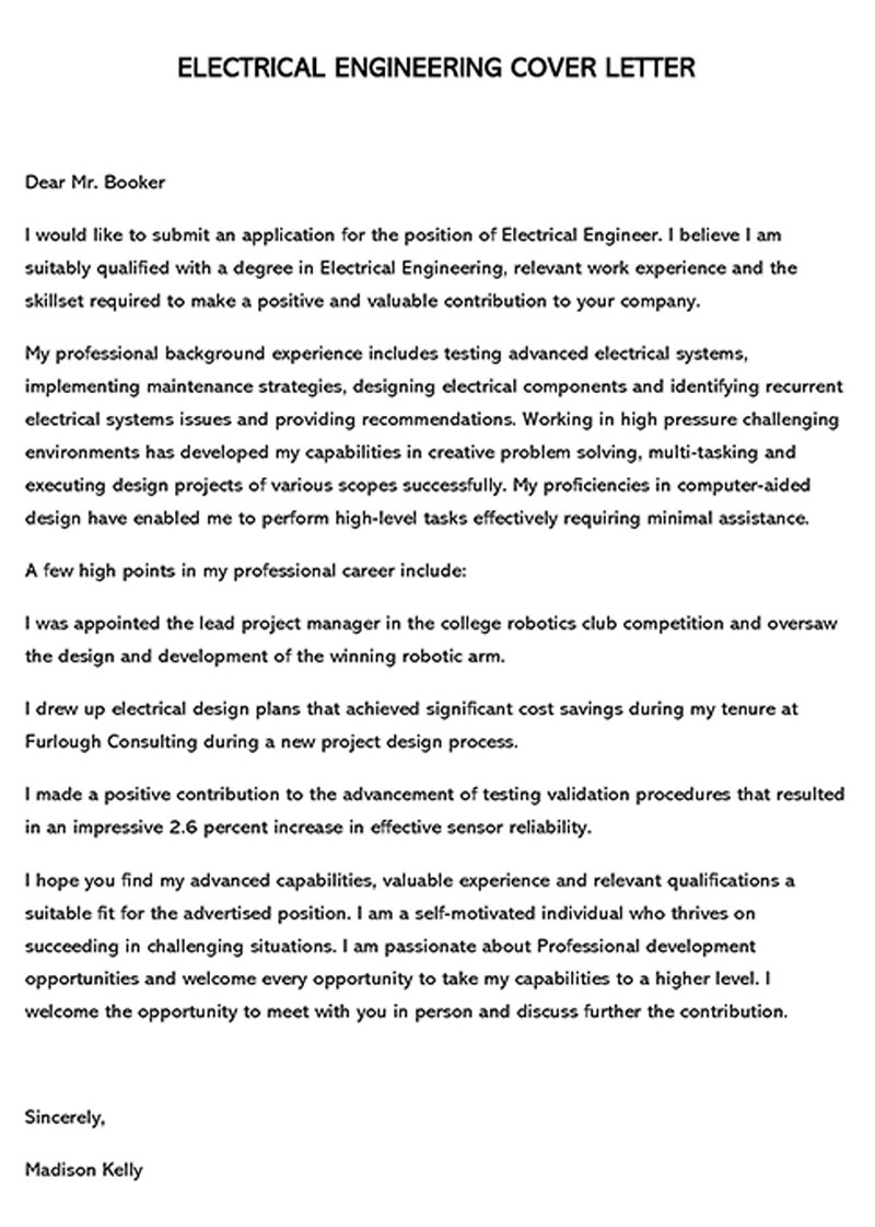 Free Downloadable Electrical Engineer Cover Letter Sample 03 for Word Document