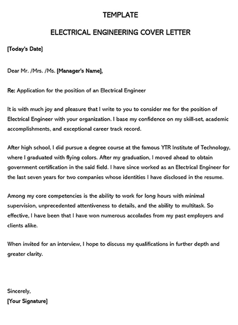 Great Printable Electrical Engineer Cover Letter Sample 06 for Word Document