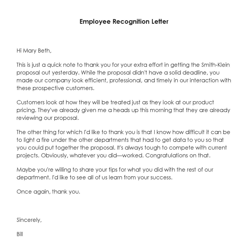 sample employee recognition letter for hard work