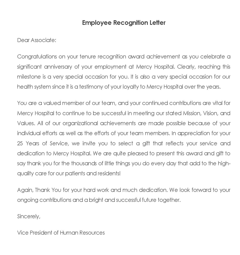 recognition letter to employer
