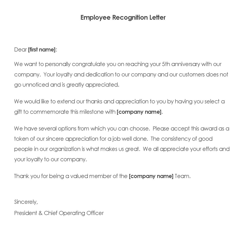 sample employee recognition letter for hard work