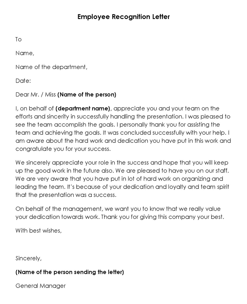 Free Printable Employee Recognition Letter Sample 28 in Word Format