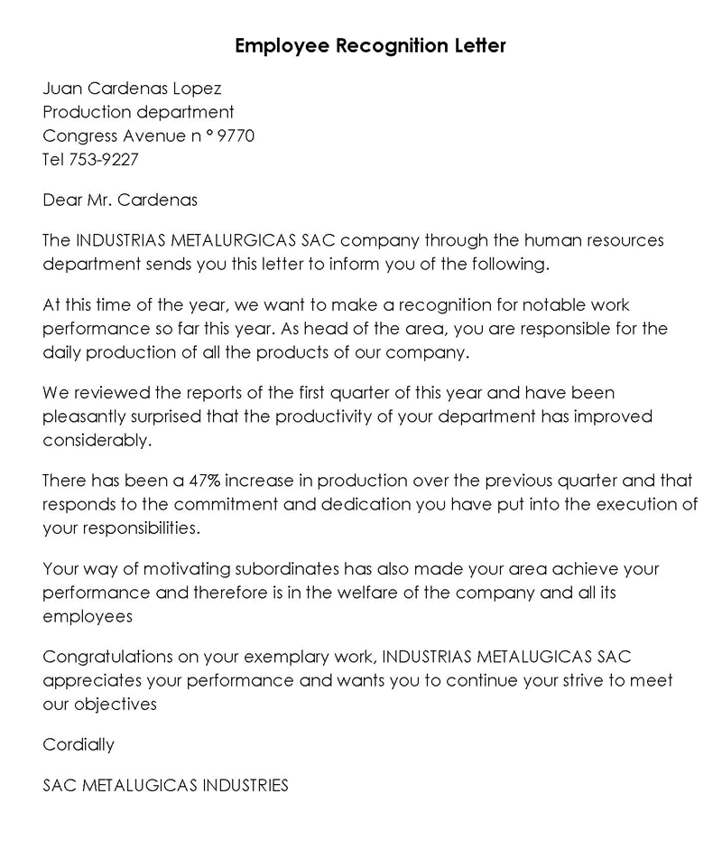 sample employee recognition letter for hard work