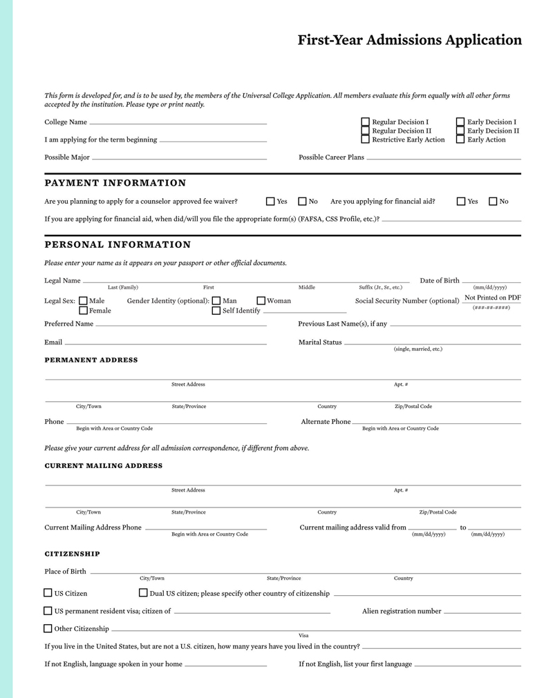 Free college admission form template example 02
