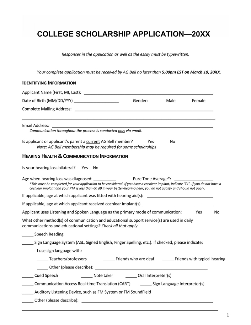 application form for scholarship sample