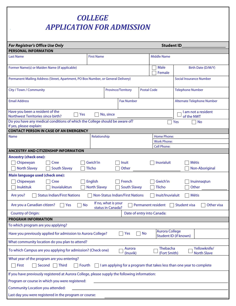 college application form template word