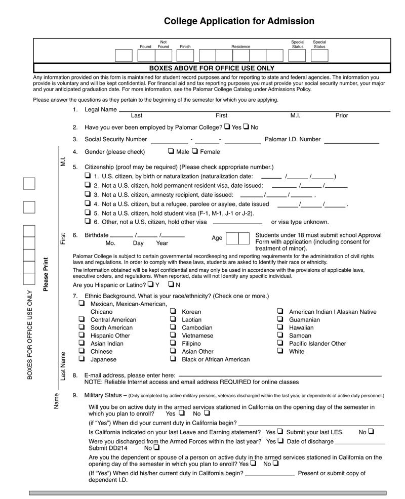 Free college admission form template example 08