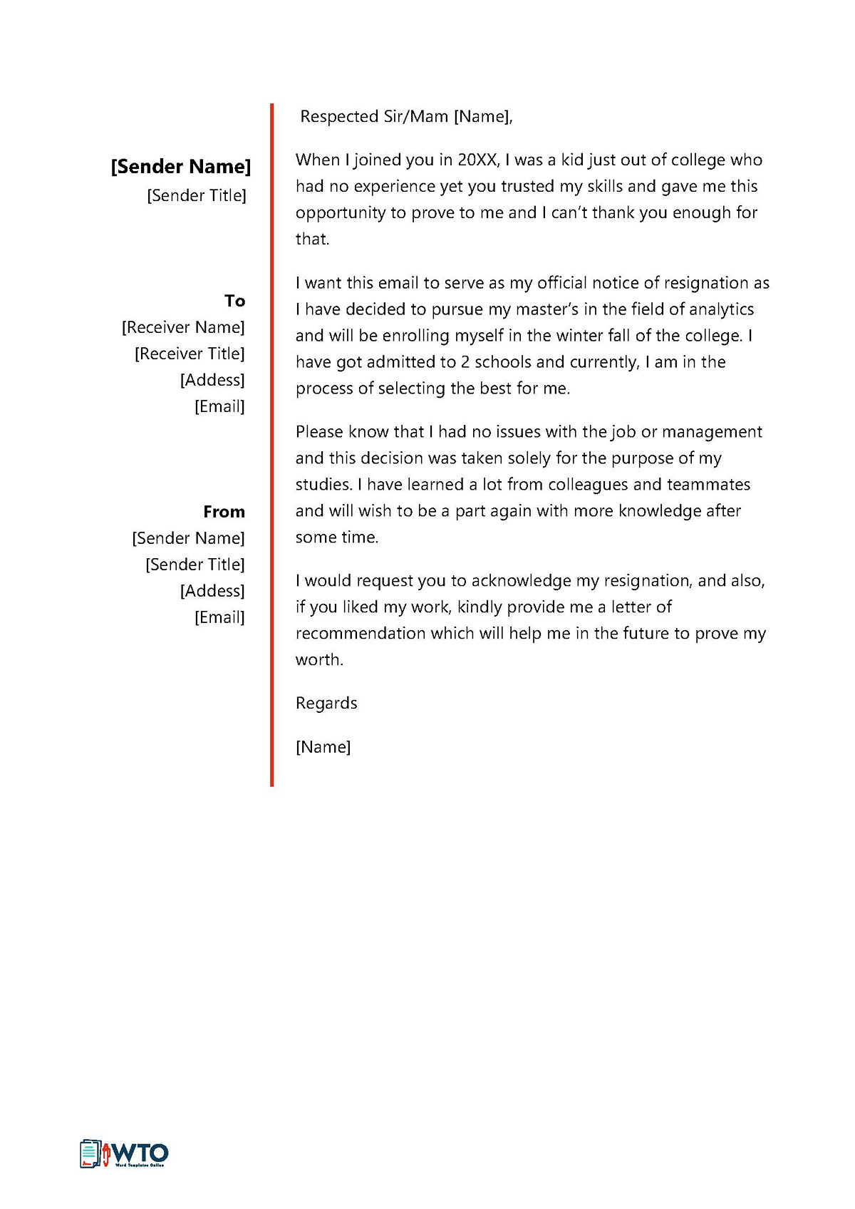 Resignation Letter for Going Back Template - Customizable Format