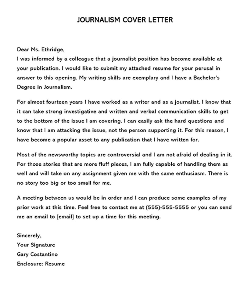 journalism cover letter no experience